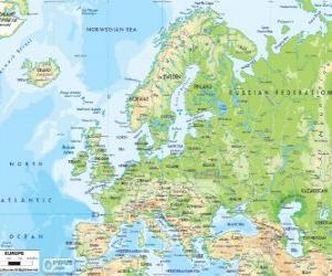 Puzzle Χάρτης της Ευρώπης. Η ευρωπαϊκή ήπειρος εκτείνεται μέσω Ρωσίας στα Ουράλια Όρη